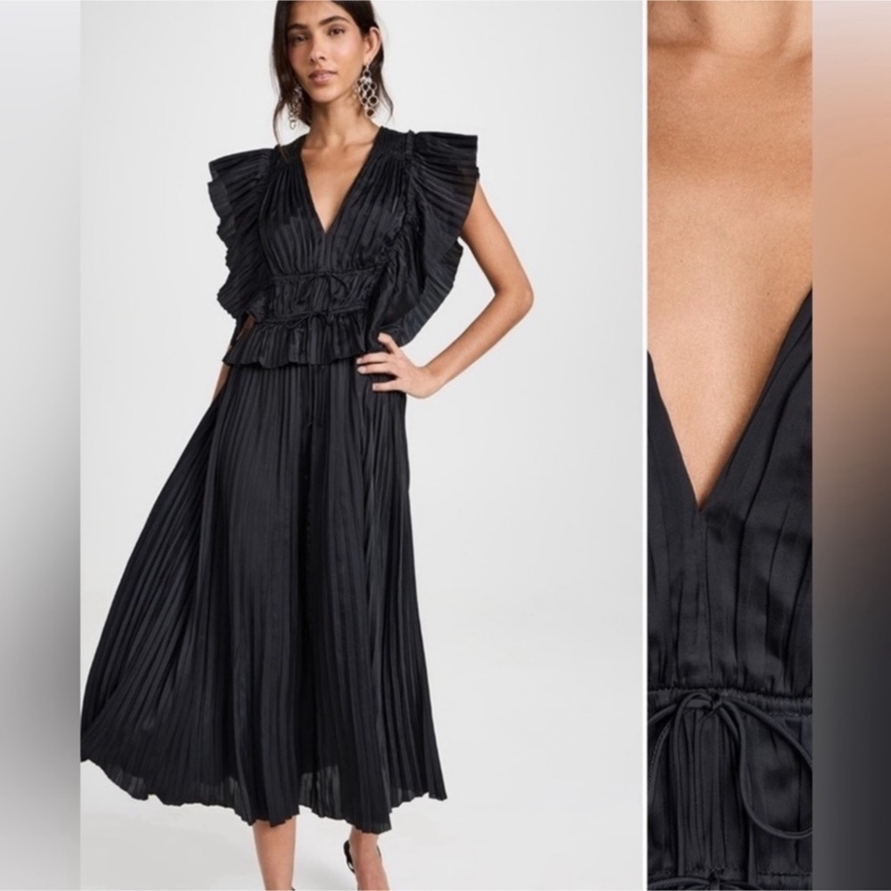 ULLA JOHNSON Letty Satin Midi Dress in Noir Sz 10